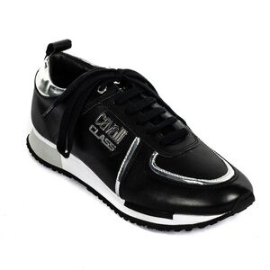 Roberto Just Cavalli shoes sneakers size 40 metallic logo silver black lace-up